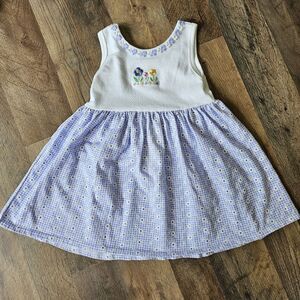 Vintage Girls sz 4T flowers Checkered Purple dress sleeveless. Made In USA